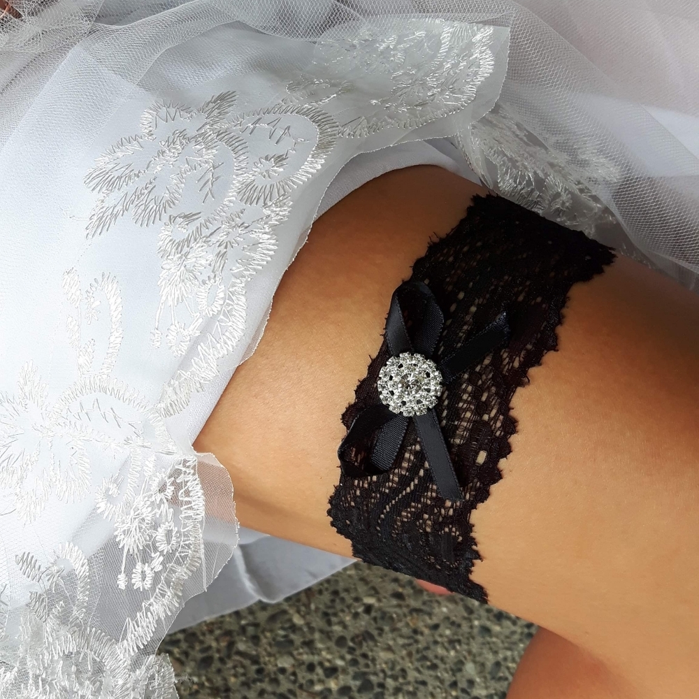 Black lace wedding  garter
